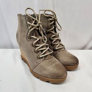 Sorel Women's 11 Joan Uptown™ Lace Boot Waterproof Leather Khaki II Wedge Boots